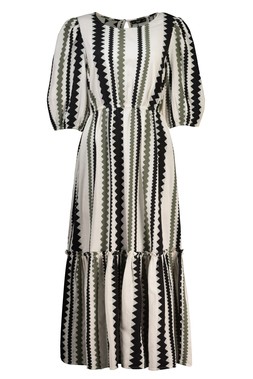 Khaki Ivory Alexa ZigZag Midi Dress