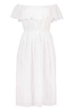 White Bardot Broderie Midi Dress