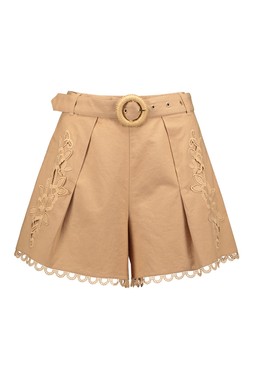Camel Scallop Lace Trim Co Ord Shorts