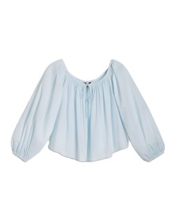 Blue Bardot Gathered Neckline Blouse