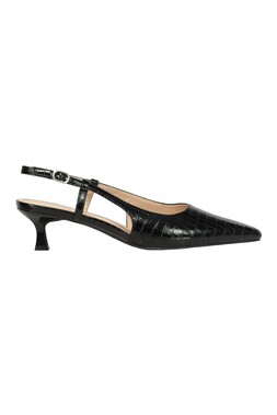 Croc Black Kitten Heel Sling Back