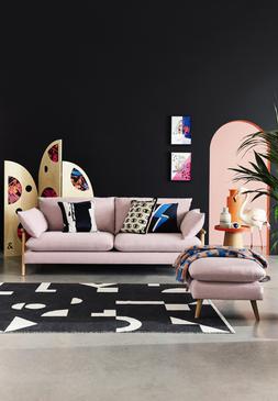 DFS French Connection Hoxton three-seater sofa and footstool in rose