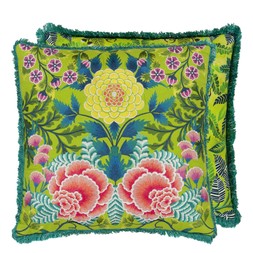 BROCART DECORATIF EMBROIDERED LIME COTTON CUSHION CCDG1464