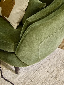 Lucano 2.5 Seater in Soft Relaxed Chenille Olive, £1499. (RRP £1699). Lucano Footstool in Character Natural Grain Leather Khaki Brown, £649. (RRP £699)