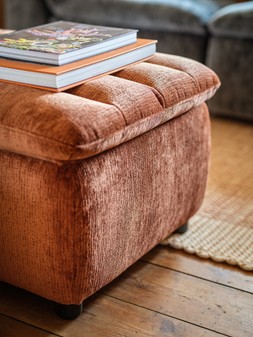 Olson Designer Footstool in Luxury Textured Chenille Brick, £449.