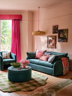 Portobello 3 Seater In Luxury Chenille Teal Mix, £999 Portobello Accent Chair In Luxury Chenille Teal All Over, £399 Portobello Designer Footstool In Luxury Chenille Teal All Over, £299