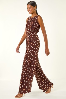 Roman Spot Print Chiffon Belted Jumpsuit