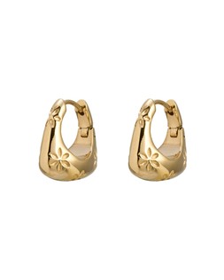 Frida Gold Tone Waterproof Flower Etched Hoop Earrings
