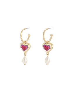 Oliver Bonas Sylvie Hammered Enamel Heart & Pearl Drop Hoops £19.50