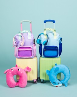 B&M HOLIDAY SHOP 2026 // LUGGAGE // KIDS' HARD SHELL UNDERSEAT CABIN CASE £25 EACH // KIDS NECK PILLOW £5 EACH // KIDS BACKPACK £8 EACH //