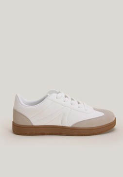 White & Yellow Stripe Retro Trainers