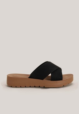Womens Black Crossover Comfort Sandals