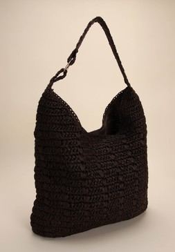 Womens Chocolate Brown Straw Slouch Shoulder Bag