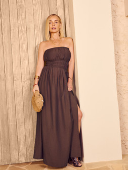 Chocolate Brown Bandeau Midi Dress