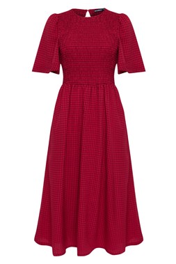 Red Gingham Angel Sleeve Midaxi Dress