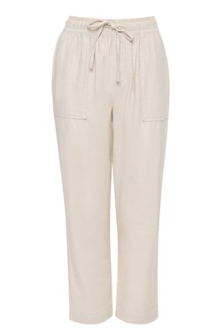 Stone Linen Blend Drawstring Trousers