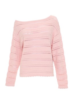 Pink Slash Neck Pointelle Knit Jumper