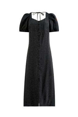 Black Jacquard Star Flute Sleeve Midi Tea Dress