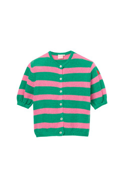 Green with Pink Stripe Short Sleeve Cardigan