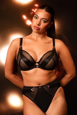 Suspense, High Waist Brief, Black, £26.00, US$51.00, CA$68.00, €36.00, A$78.00, Suspense, Plunge Bra, Black, £46.00, US$88.00, CA$115.00, €72.00, A$120.00