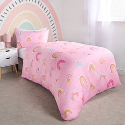OHS Bright Rainbow Duvet Cover Set - Pink - Single - £11