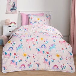 OHS Unicorn Coverless 10.5 Duvet & Pillowcase, Pink - Single- £18