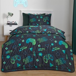 OHS Gaming Coverless 10.5 Tog Duvet & Pillowcase, Black - Single-£18