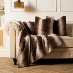 OHS Faux Fur Stripe Throw - Brown- &pound;21