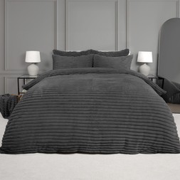 OHS Ribbed Faux Fur Duvet Set - Charcoal - Double - £28
