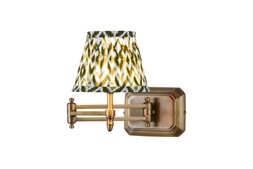 Extendable brass wall light with green pleated shade
