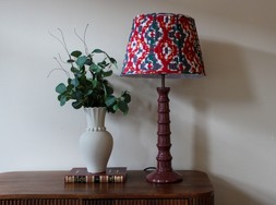 Burgundy Enamel table Lamp red and blue pleated Shade