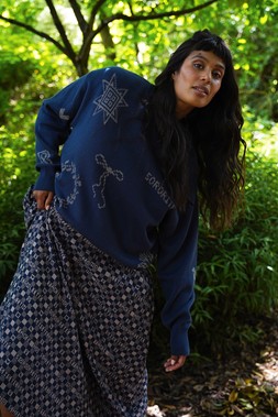 Cross Stitch Jumper in Midnight & Putty