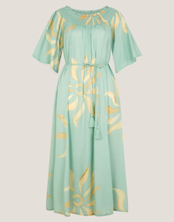 Tashie Sun Print Midi Beach Dress Blue