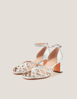 Callie Metallic Caged Heel Sandals Silver