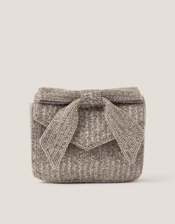 Bella Beaded Bow Bag Silver