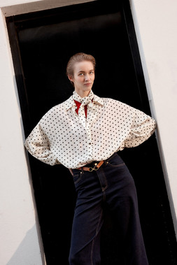 Esme Polka Dot Shirt & Scarf Ivory