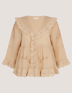 Petra Embroidered Ruffle Blouse Camel