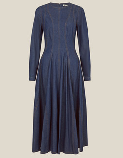 Isadora Seamed Denim Midi Dress Blue