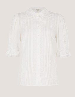 Annette Puff Sleeve Lace Shirt White