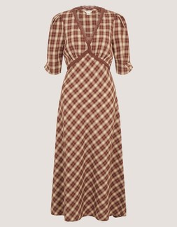 Frankie Check Print Midi Dress Brown
