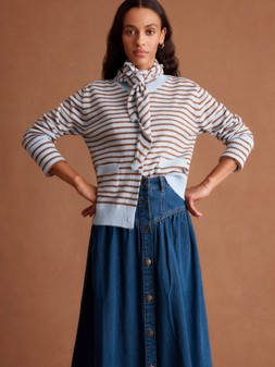 Stripe Cardigan & Triangle Scarf Blue