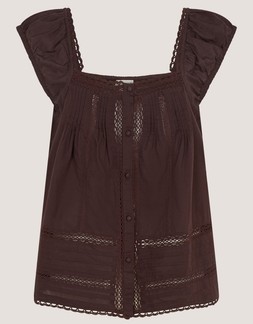 Olivia Lace Trim Top Brown