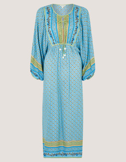 Millie Long Sleeve Print Midi Dress Blue