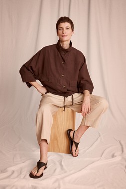Marie Funnel Neck Linen Blend Jacket Brown