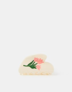 Printed Tulip Claw Clip Cream