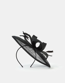 Bow Feather Disc Fascinator Black