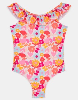 Girls Floral Print Frill Swimsuit Multi
