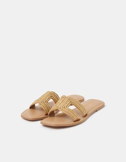 Beaded Cut Out Sandals Gold