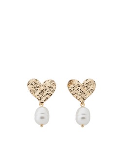 Heart Pearl Drop Gold Earrings