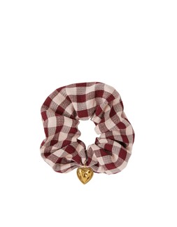 Heart Charm Check Print Scrunchie